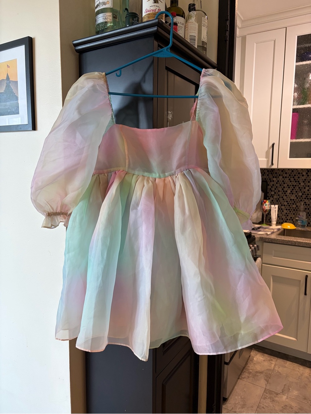 Selkie Rainbow Puff Dress Pastel Organza Size M NWOT